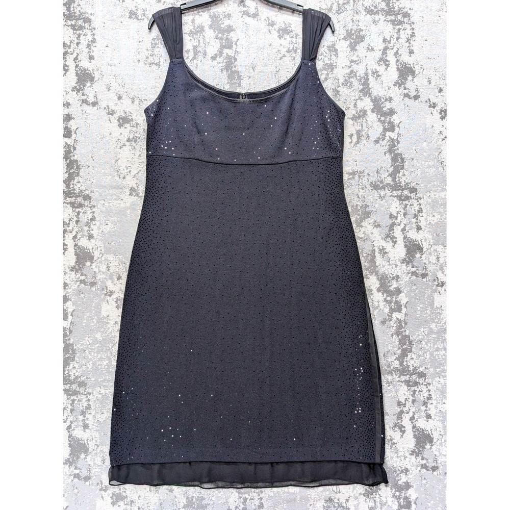 St. John Evening Black Santana Knit Paillettes Empire Waist Sheath Dress Sz 14